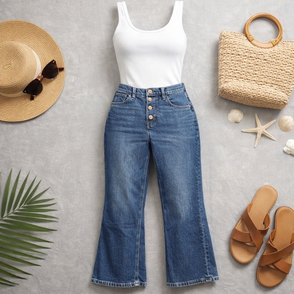 J.Crew Mid-Rise Flare Crop Cotton Stretch Elevated Denim Button Fly Jeans 28